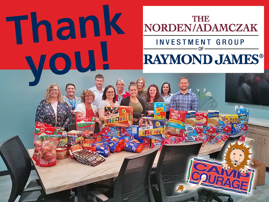 Camp Snack Donation Raymond James2 6.17.19 - Thank You Norden/Adamczak Investment Group of Raymond James! A Caring Community