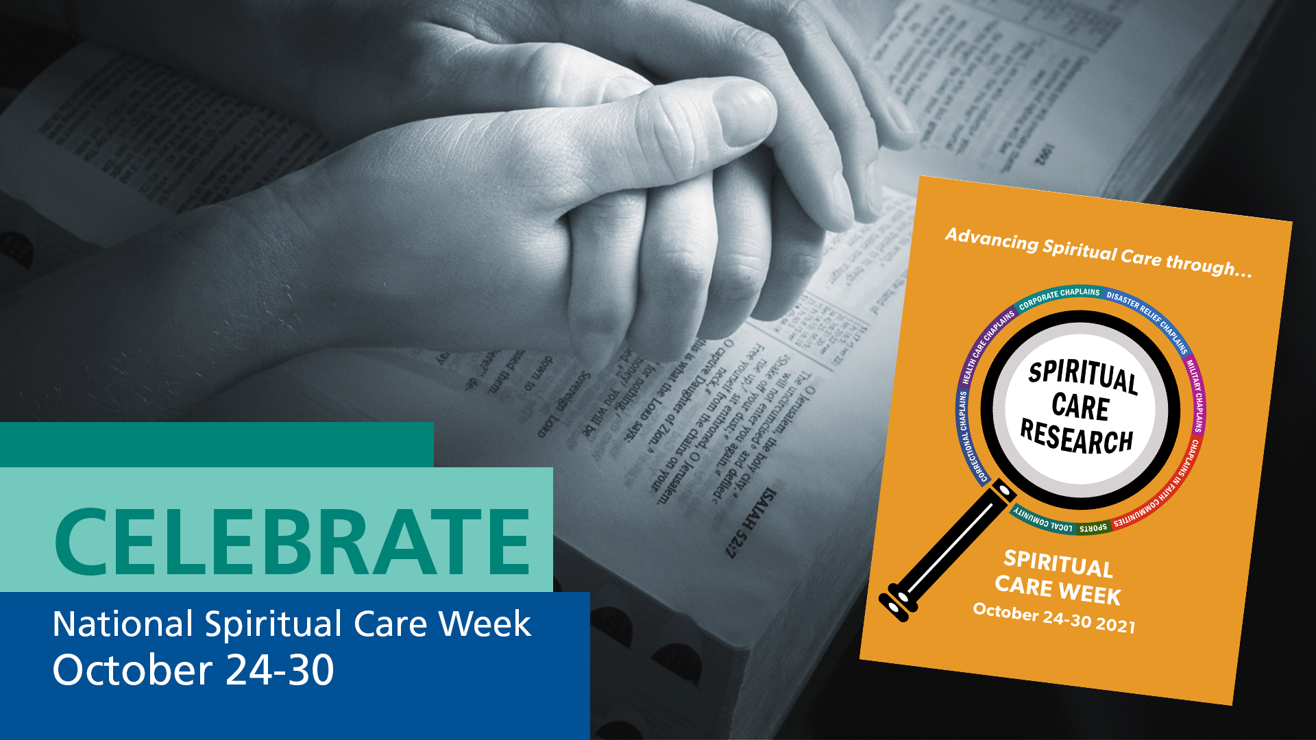 Announcement National Week Spiritual Care2021 - We Love our Hospice Chaplains. Celebrating Spiritual Care Week.