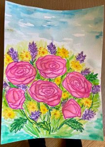 Roses painting done in Harbor Hospice art therapy