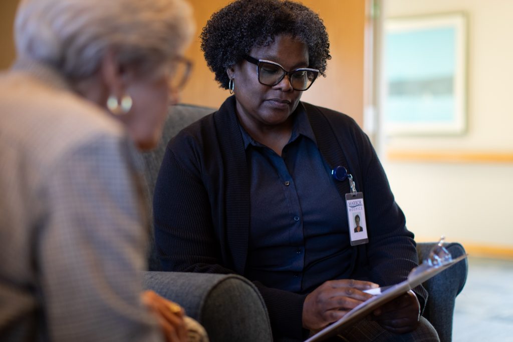 Harbor Hospice social worker with patient